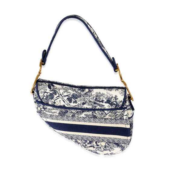 Christian Dior Blue Toile de Jouy Embroidery Saddle Bag - Picture 3 of 7